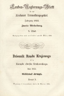 Dziennik Rządu Krajowego dla Zarządu Obrębu Krakowskiego. 1855, oddział 2, z. 10