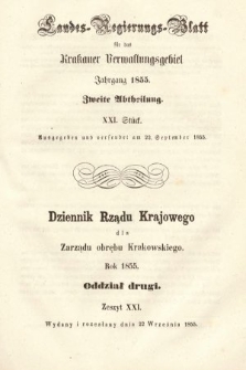 Dziennik Rządu Krajowego dla Zarządu Obrębu Krakowskiego. 1855, oddział 2, z. 21