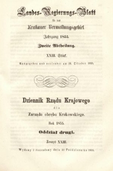 Dziennik Rządu Krajowego dla Zarządu Obrębu Krakowskiego. 1855, oddział 2, z. 23