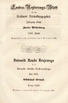 Dziennik Rządu Krajowego dla Zarządu Obrębu Krakowskiego. 1855, oddział 2, z. 24