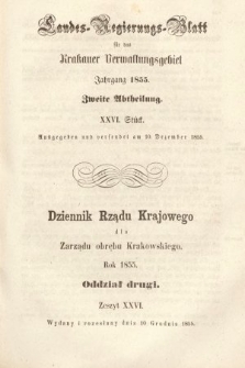 Dziennik Rządu Krajowego dla Zarządu Obrębu Krakowskiego. 1855, oddział 2, z. 26
