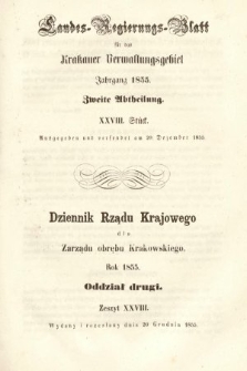 Dziennik Rządu Krajowego dla Zarządu Obrębu Krakowskiego. 1855, oddział 2, z. 28