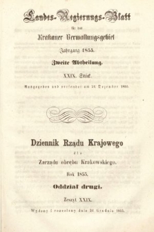 Dziennik Rządu Krajowego dla Zarządu Obrębu Krakowskiego. 1855, oddział 2, z. 29