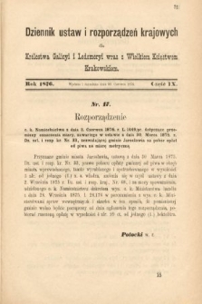 Dziennik Ustaw i Rozporządzeń Krajowych dla Królestwa Galicyi i Lodomeryi wraz z Wielkiem Księstwem Krakowskiem. 1876, nr 9