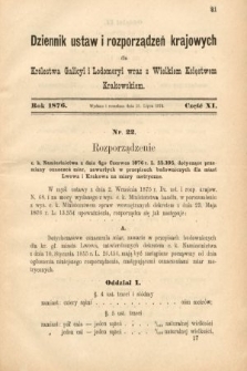 Dziennik Ustaw i Rozporządzeń Krajowych dla Królestwa Galicyi i Lodomeryi wraz z Wielkiem Księstwem Krakowskiem. 1876, nr 11