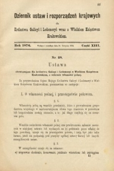 Dziennik Ustaw i Rozporządzeń Krajowych dla Królestwa Galicyi i Lodomeryi wraz z Wielkiem Księstwem Krakowskiem. 1876, nr 13