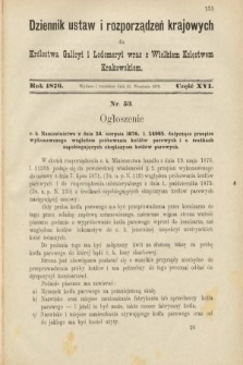 Dziennik Ustaw i Rozporządzeń Krajowych dla Królestwa Galicyi i Lodomeryi wraz z Wielkiem Księstwem Krakowskiem. 1876, nr 16