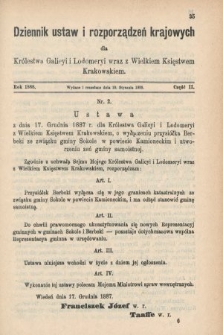 Dziennik Ustaw i Rozporządzeń Krajowych dla Królestwa Galicyi i Lodomeryi wraz z Wielkiem Księstwem Krakowskiem. 1888, cz. 2