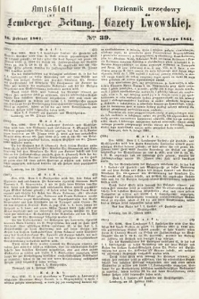 Amtsblatt zur Lemberger Zeitung = Dziennik Urzędowy do Gazety Lwowskiej. 1861, nr 39