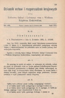 Dziennik Ustaw i Rozporządzeń Krajowych dla Królestwa Galicyi i Lodomeryi wraz z Wielkiem Księstwem Krakowskiem. 1888, cz. 13