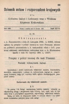 Dziennik Ustaw i Rozporządzeń Krajowych dla Królestwa Galicyi i Lodomeryi wraz z Wielkiem Księstwem Krakowskiem. 1888, cz. 27