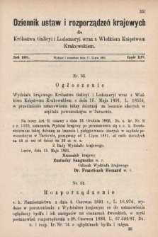 Dziennik Ustaw i Rozporządzeń Krajowych dla Królestwa Galicyi i Lodomeryi wraz z Wielkiem Księstwem Krakowskiem. 1891, cz. 14