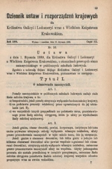 Dziennik Ustaw i Rozporządzeń Krajowych dla Królestwa Galicyi i Lodomeryi wraz z Wielkiem Księstwem Krakowskiem. 1889, cz. 3