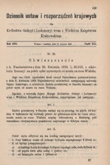 Dziennik Ustaw i Rozporządzeń Krajowych dla Królestwa Galicyi i Lodomeryi wraz z Wielkiem Księstwem Krakowskiem. 1889, cz. 12