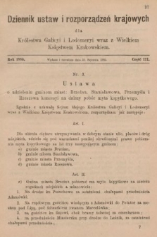 Dziennik Ustaw i Rozporządzeń Krajowych dla Królestwa Galicyi i Lodomeryi wraz z Wielkiem Księstwem Krakowskiem. 1885, cz. 3