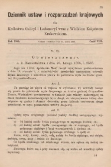 Dziennik Ustaw i Rozporządzeń Krajowych dla Królestwa Galicyi i Lodomeryi wraz z Wielkiem Księstwem Krakowskiem. 1886, cz. 8