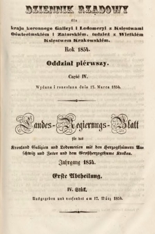 Dziennik Rządowy dla Kraju Koronnego Galicyi i Lodomeryi [...] = Landes-Regierungs-Blatt für das Kronland Galizien und Lodomerien [...]. 1854, oddział 1, cz. 4