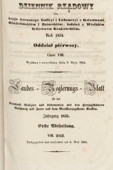 Dziennik Rządowy dla Kraju Koronnego Galicyi i Lodomeryi [...] = Landes-Regierungs-Blatt für das Kronland Galizien und Lodomerien [...]. 1854, oddział 1, cz. 8