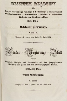 Dziennik Rządowy dla Kraju Koronnego Galicyi i Lodomeryi [...] = Landes-Regierungs-Blatt für das Kronland Galizien und Lodomerien [...]. 1854, oddział 1, cz. 10