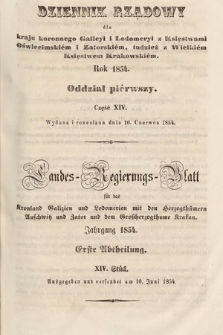 Dziennik Rządowy dla Kraju Koronnego Galicyi i Lodomeryi [...] = Landes-Regierungs-Blatt für das Kronland Galizien und Lodomerien [...]. 1854, oddział 1, cz. 14