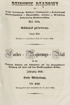 Dziennik Rządowy dla Kraju Koronnego Galicyi i Lodomeryi [...] = Landes-Regierungs-Blatt für das Kronland Galizien und Lodomerien [...]. 1854, oddział 1, cz. 19