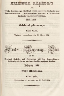 Dziennik Rządowy dla Kraju Koronnego Galicyi i Lodomeryi [...] = Landes-Regierungs-Blatt für das Kronland Galizien und Lodomerien [...]. 1854, oddział 1, cz. 27