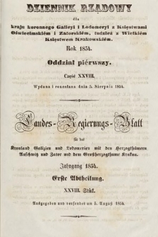 Dziennik Rządowy dla Kraju Koronnego Galicyi i Lodomeryi [...] = Landes-Regierungs-Blatt für das Kronland Galizien und Lodomerien [...]. 1854, oddział 1, cz. 28