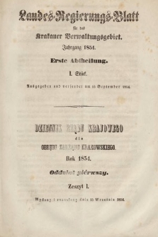 Dziennik Rządu Krajowego dla Obrębu Zarządu Krakowskiego. 1854, oddział 1, z. 1