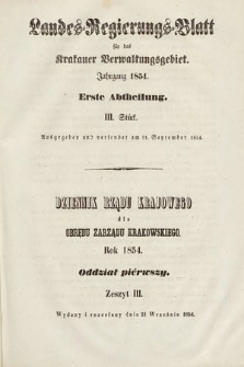 Dziennik Rządu Krajowego dla Obrębu Zarządu Krakowskiego. 1854, oddział 1, z. 3