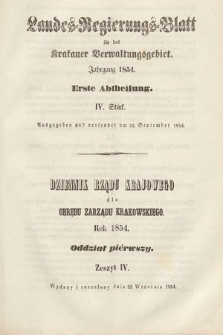 Dziennik Rządu Krajowego dla Obrębu Zarządu Krakowskiego. 1854, oddział 1, z. 4