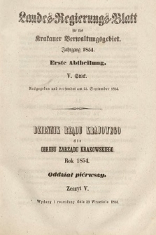 Dziennik Rządu Krajowego dla Obrębu Zarządu Krakowskiego. 1854, oddział 1, z. 5