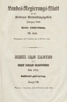Dziennik Rządu Krajowego dla Obrębu Zarządu Krakowskiego. 1854, oddział 1, z. 7