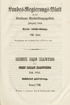 Dziennik Rządu Krajowego dla Obrębu Zarządu Krakowskiego. 1854, oddział 1, z. 8