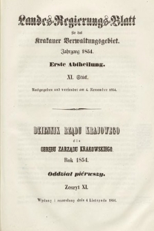 Dziennik Rządu Krajowego dla Obrębu Zarządu Krakowskiego. 1854, oddział 1, z. 11