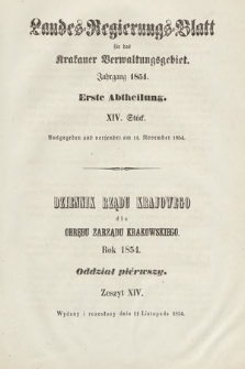 Dziennik Rządu Krajowego dla Obrębu Zarządu Krakowskiego. 1854, oddział 1, z. 14