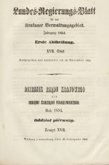 Dziennik Rządu Krajowego dla Obrębu Zarządu Krakowskiego. 1854, oddział 1, z. 17
