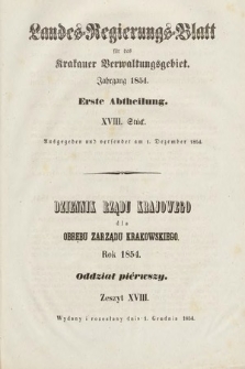 Dziennik Rządu Krajowego dla Obrębu Zarządu Krakowskiego. 1854, oddział 1, z. 18