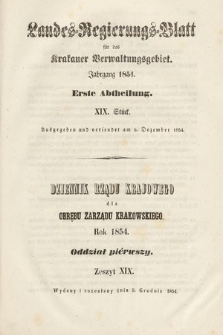 Dziennik Rządu Krajowego dla Obrębu Zarządu Krakowskiego. 1854, oddział 1, z. 19