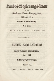 Dziennik Rządu Krajowego dla Obrębu Zarządu Krakowskiego. 1854, oddział 1, z. 20
