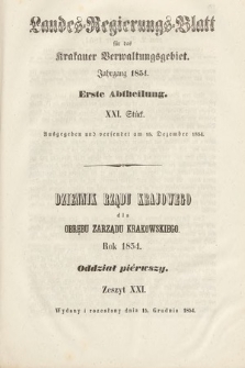 Dziennik Rządu Krajowego dla Obrębu Zarządu Krakowskiego. 1854, oddział 1, z. 21