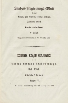 Dziennik Rządu Krajowego dla Obrębu Zarządu Krakowskiego. 1854, oddział 2, z. 5