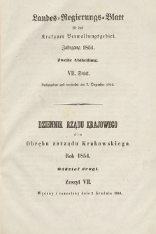 Dziennik Rządu Krajowego dla Obrębu Zarządu Krakowskiego. 1854, oddział 2, z. 7
