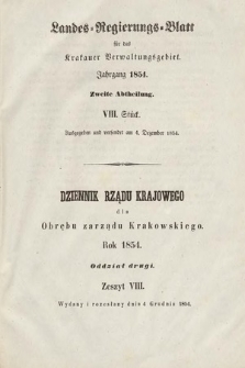 Dziennik Rządu Krajowego dla Obrębu Zarządu Krakowskiego. 1854, oddział 2, z. 8