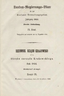 Dziennik Rządu Krajowego dla Obrębu Zarządu Krakowskiego. 1854, oddział 2, z. 9