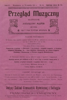 Przegląd Muzyczny : dwutygodnik poświęcony muzyce. 1911, nr 18