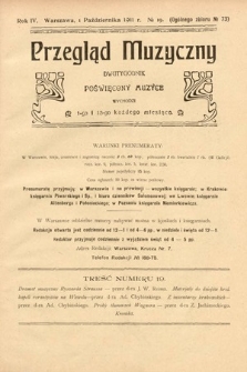 Przegląd Muzyczny : dwutygodnik poświęcony muzyce. 1911, nr 19