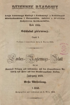 Dziennik Rządowy dla Kraju Koronnego Galicyi i Lodomeryi [...] = Landes-Regierungs-Blatt für das Kronland Galizien und Lodomerien [...]. 1854 [całość]