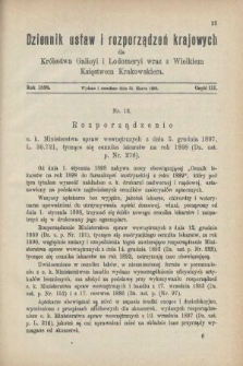 Dziennik Ustaw i Rozporządzeń Krajowych dla Królestwa Galicyi i Lodomeryi wraz z Wielkiem Księstwem Krakowskiem. 1898, cz. 3