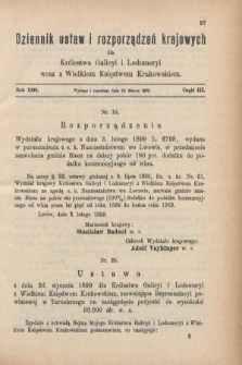 Dziennik Ustaw i Rozporządzeń Krajowych dla Królestwa Galicyi i Lodomeryi wraz z Wielkiem Księstwem Krakowskiem. 1899, cz. 3