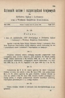 Dziennik Ustaw i Rozporządzeń Krajowych dla Królestwa Galicyi i Lodomeryi wraz z Wielkiem Księstwem Krakowskiem. 1899, cz. 14